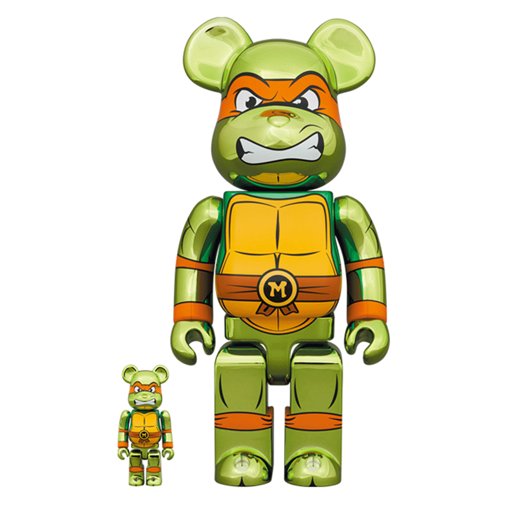 400% + 100% Bearbrick Michelangelo (TMNT) - Chrome Ver.