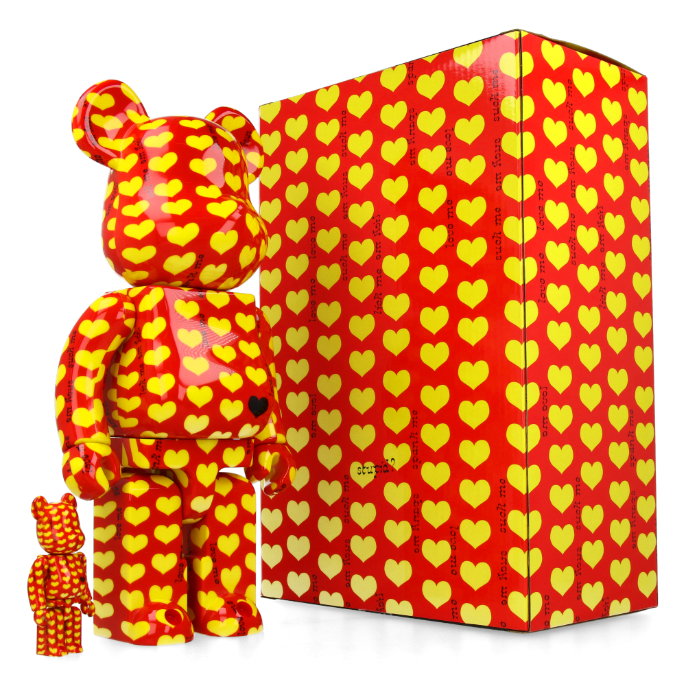 400% + 100% Bearbrick Yellow Heart Reverse Ver. - hide X Japan - Medicom Toy Figure