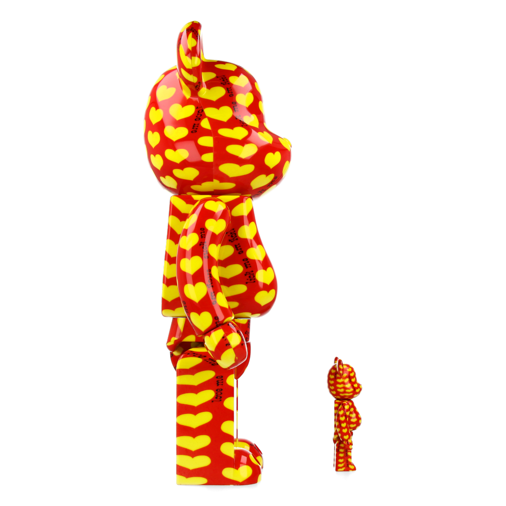 400% + 100% Bearbrick Yellow Heart Reverse Ver. - hide X Japan - Medicom Toy Figure