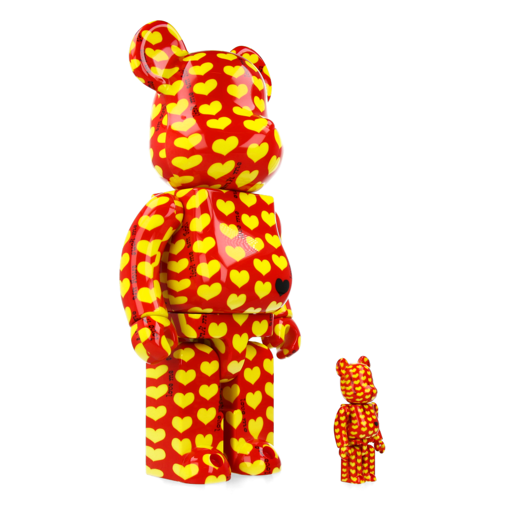 400% + 100% Bearbrick Yellow Heart Reverse Ver. - hide X Japan - Medicom Toy Figure