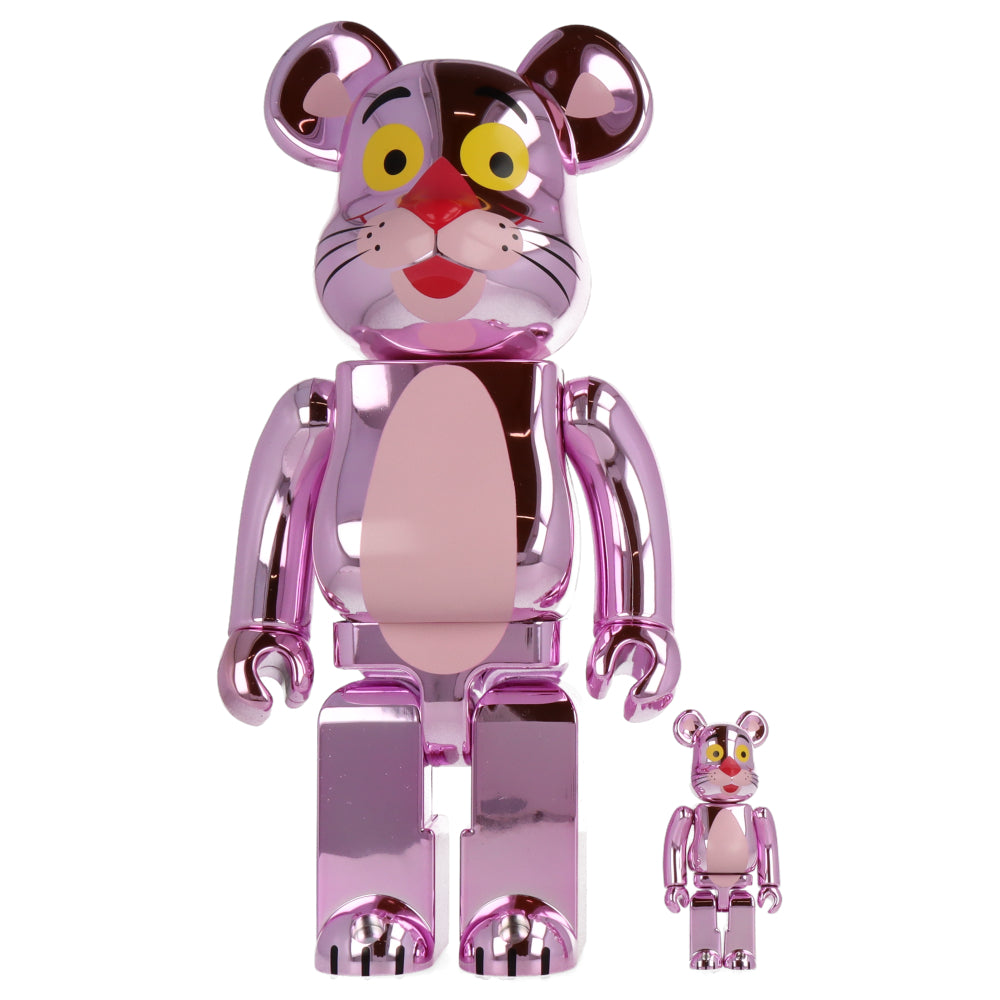 400% + 100% Bearbrick La Panthère Rose - Chrome Version