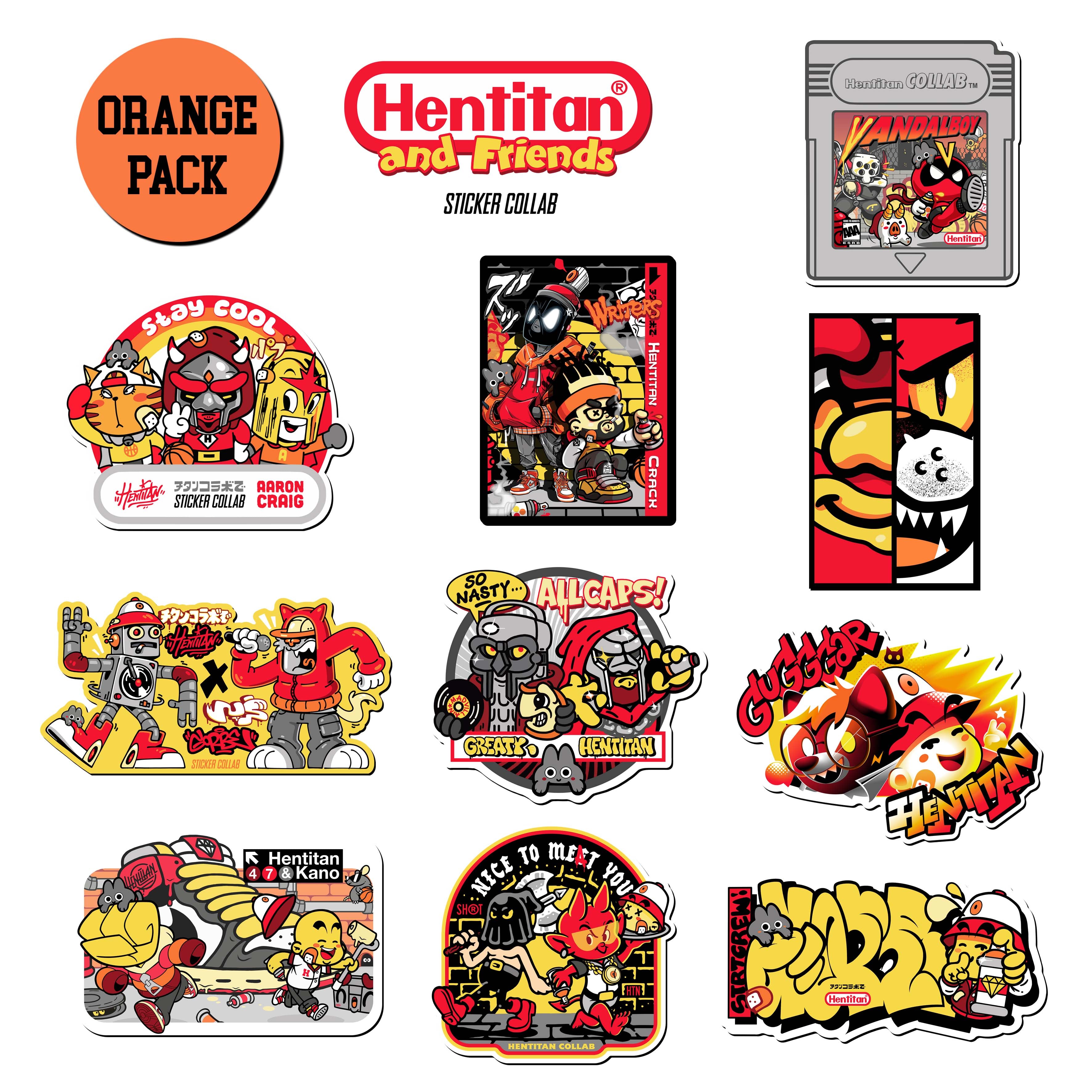 Hentitan and Friends - Orange Sticker Pack