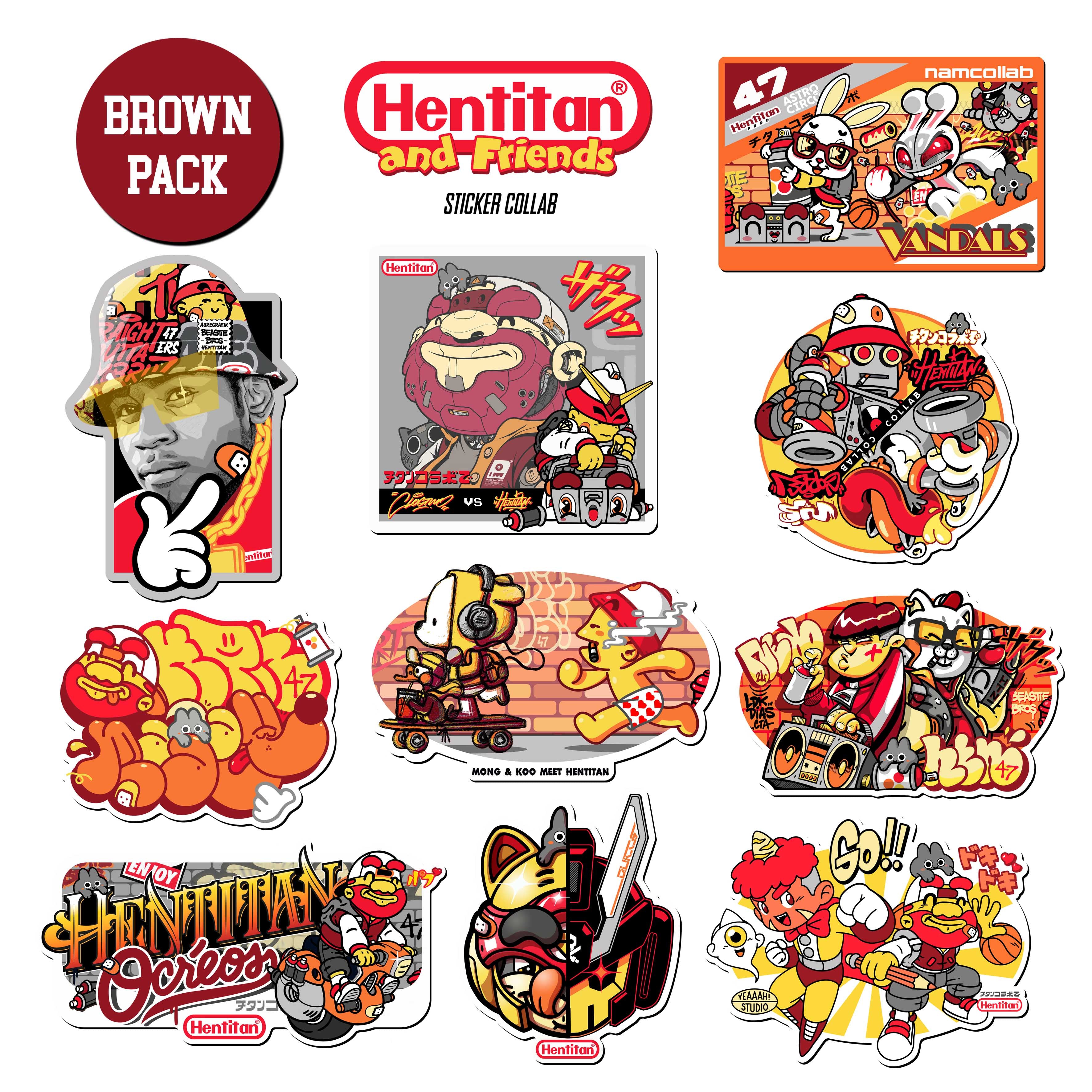 Hentan y amigos - Packle Brown Sticker Pack