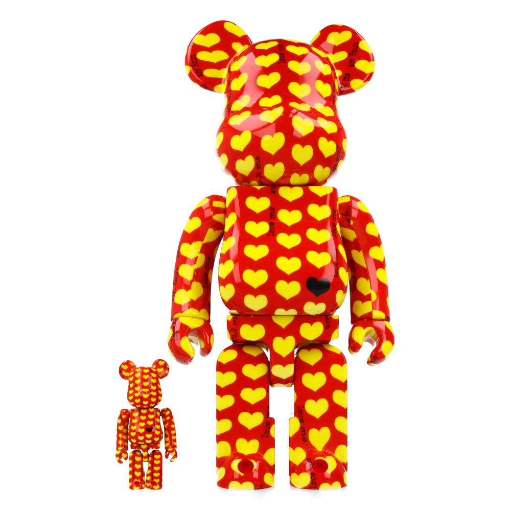 400% + 100% Bearbrick Yellow Heart Reverse Ver. - hide X Japan - Medicom Toy Figure