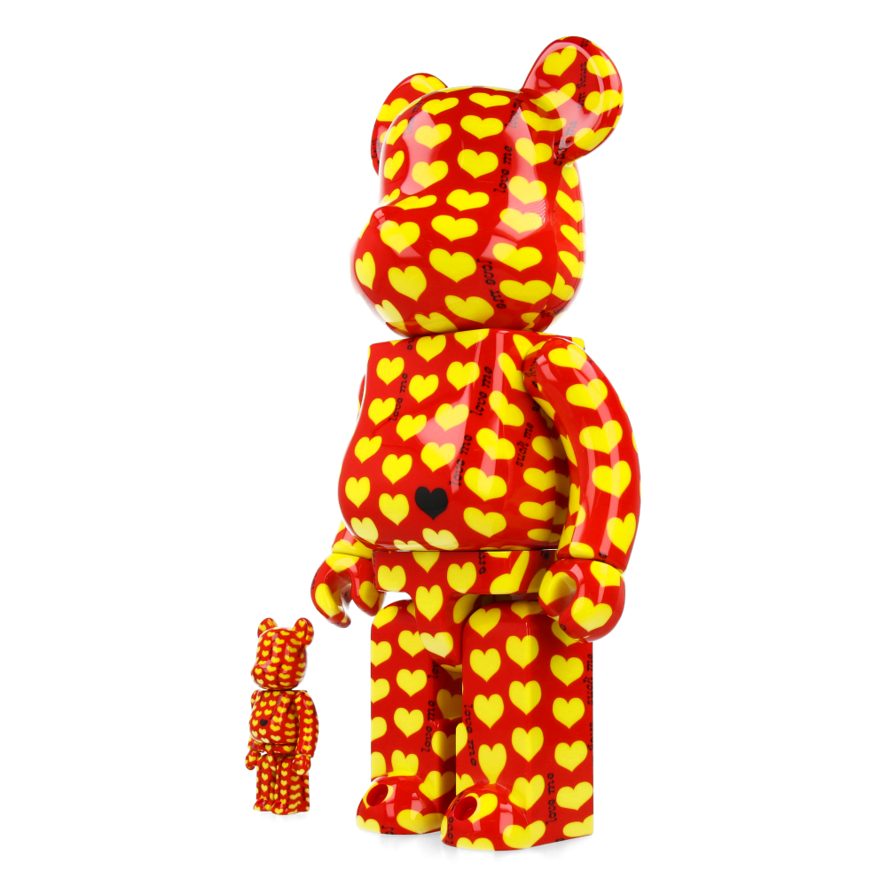 400% + 100% Bearbrick Yellow Heart Reverse Ver. - hide X Japan - Medicom Toy Figure