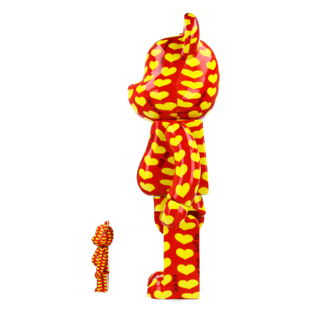 400% + 100% Bearbrick Yellow Heart Reverse Ver. - hide X Japan - Medicom Toy Figure