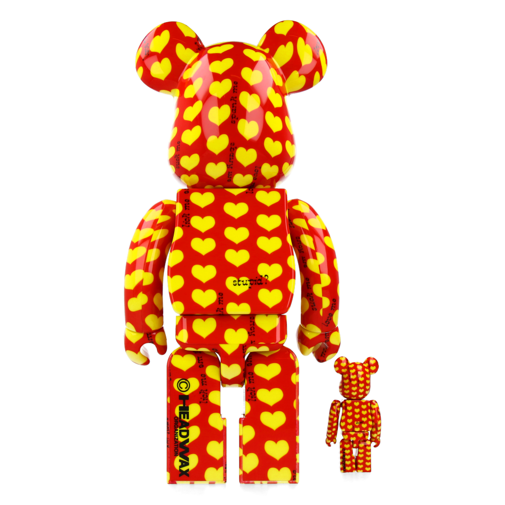 400% + 100% Bearbrick Yellow Heart Reverse Ver. - hide X Japan - Medicom Toy Figure