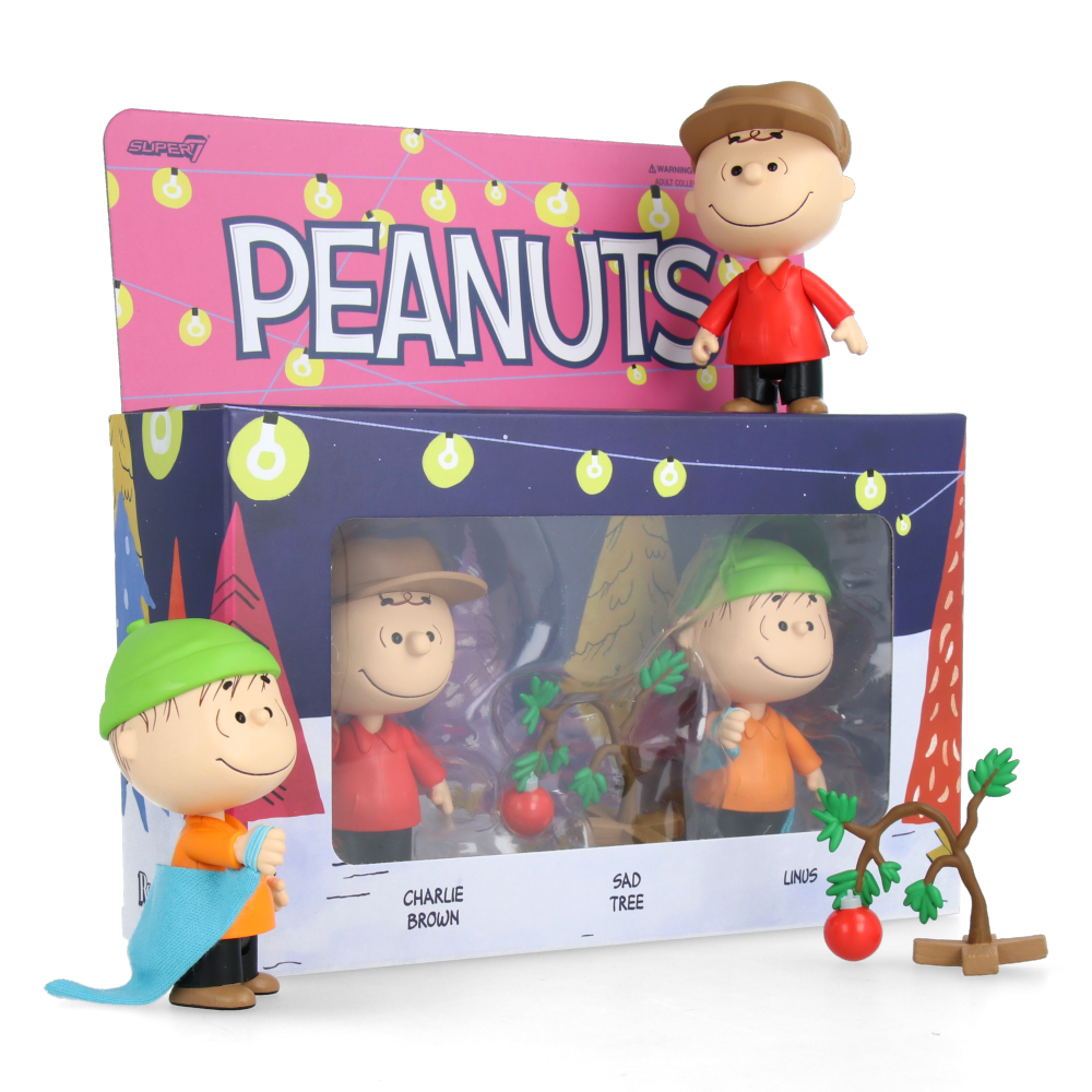Peanuts ReAction Figures Wave 06 (Holiday Box Set) - Charlie Brown with Sad Christmas Tree and Linus