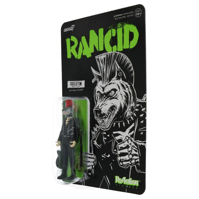 SUPER7 RANCID Skeletim Wolf Head: Action Figure ReAction 3,7” Da Collezione