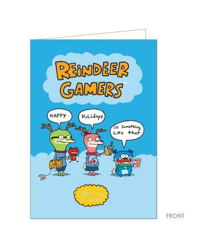 Gamers de renos - Tarjeta de felicitación azul