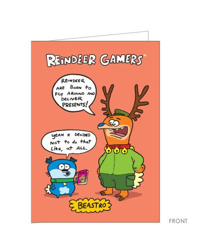 Gamers de renos - tarjeta de felicitación rosa