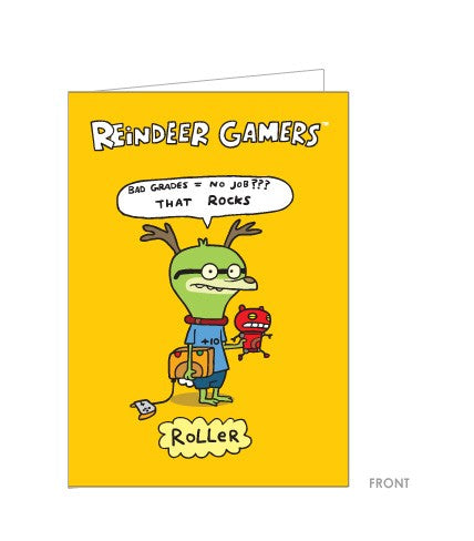 Gamers de renos - Tarjeta de felicitación amarilla